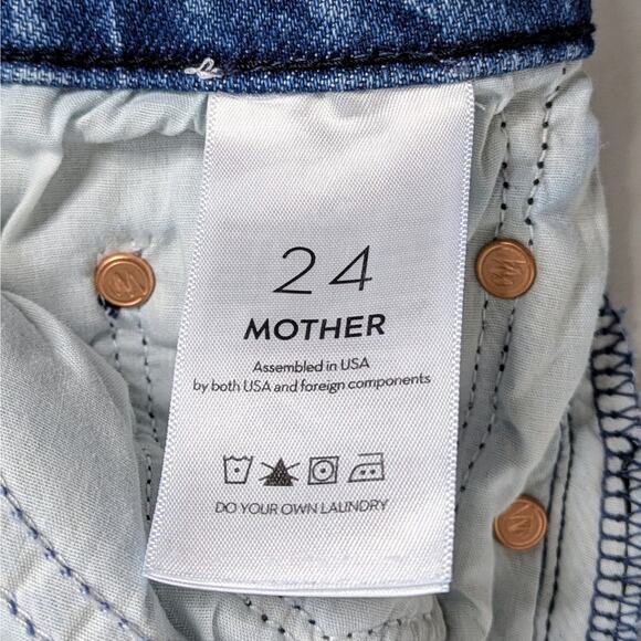 Mother Tomcat 24 Blue High Rise Distressed Straight Raw Hem Denim - Picture 3 of 14